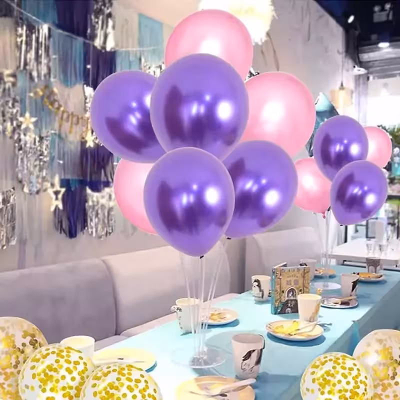 استند بادکنک 7 شاخه با بادکنهای کروم بنفش و صورتی لوازم تزئینات جشن (انتخابم همین شد)