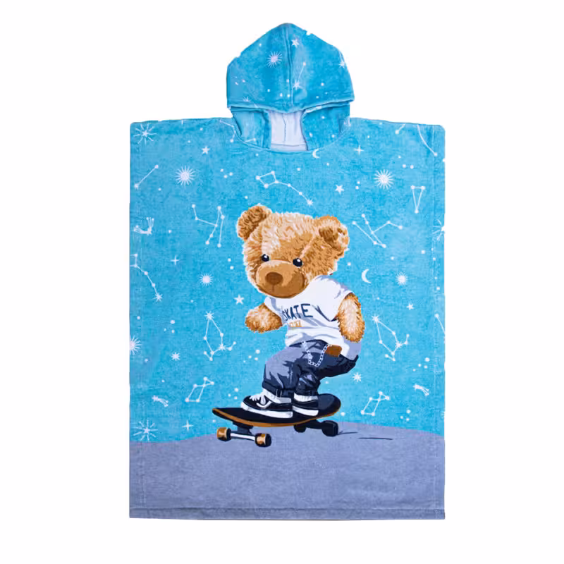 حوله پالتویی کودک پودایران مدل پانچو طرح تدی سایز 90