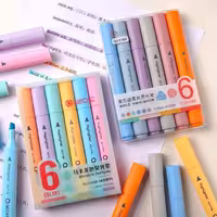 لوازم التحریر فانتزی ، هایلایتر 6 عددی پاستلی وارداتی و فوق ممتاز