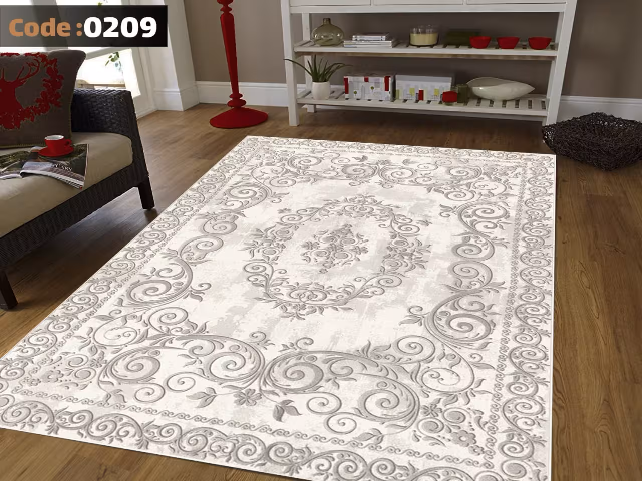 کاورفرش روفرشی دورکشدار گوشه لیفه ای طوسی کرم کد 0209