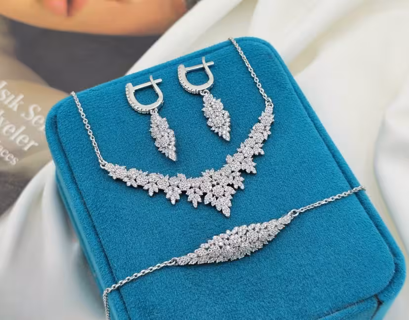 سرویس نقره جواهری زنانه کد 60381