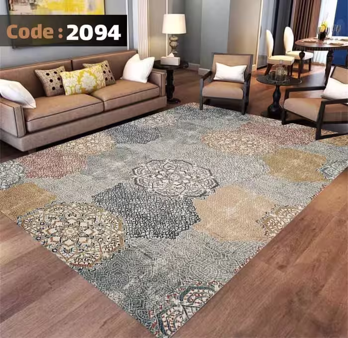 کاورفرش روفرشی دورکشدار گوشه لیفه ای طوسی کرم کد 2094