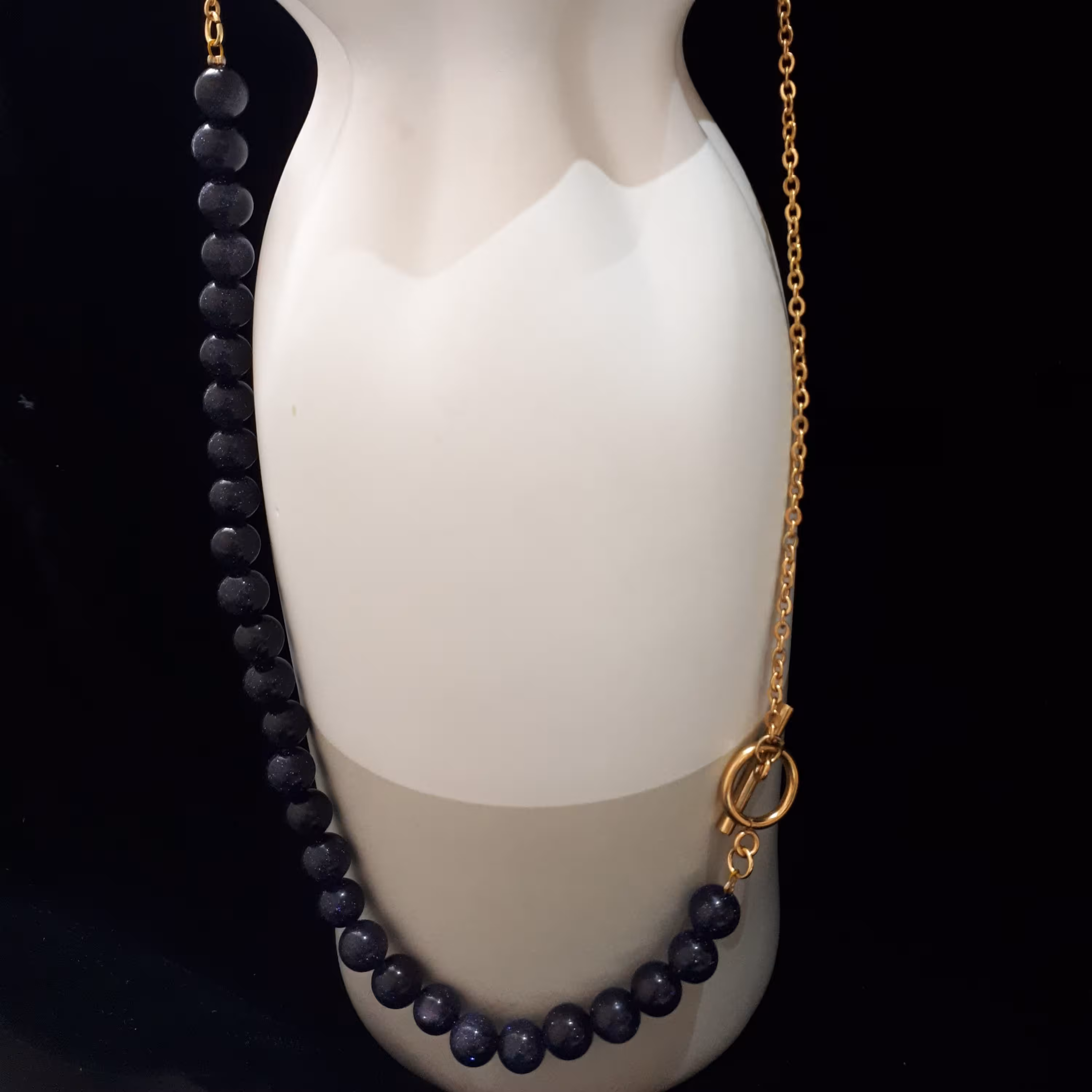 گردنبند ترکیبی زنجیر و سنگ دلربای سرمه ای