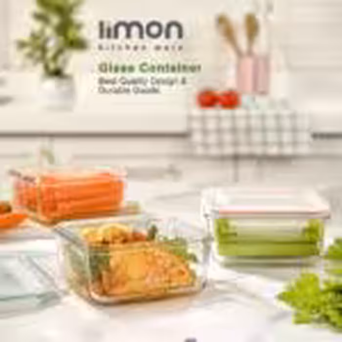 لیمون  ظرف شیشه ای مربع درب دار 440 میل الوان  201435