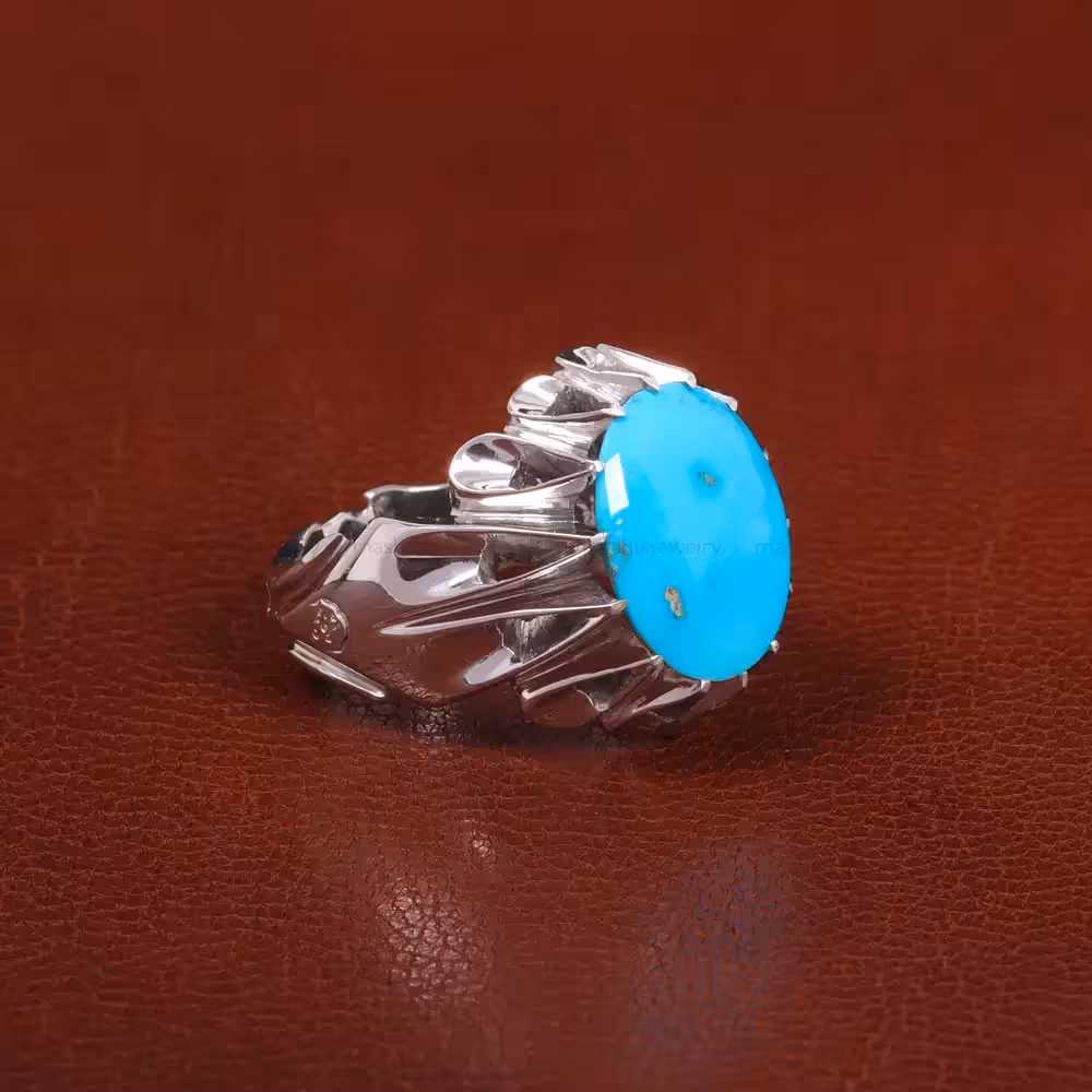 انگشتر فیروزه شجری مردانه کد 27488 - جواهری مشاهیر