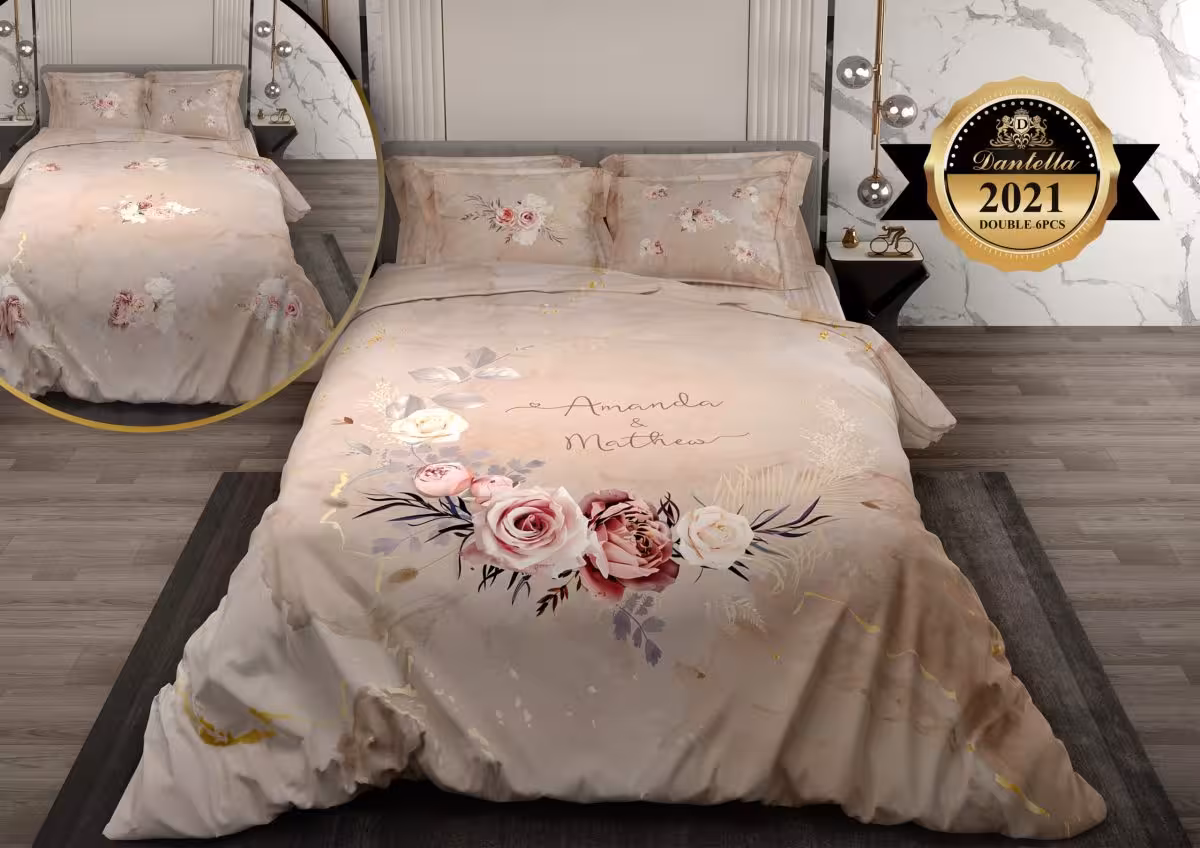 سرویس روتختی دانتلا طرح رز صورتی کد 2021 دو نفره