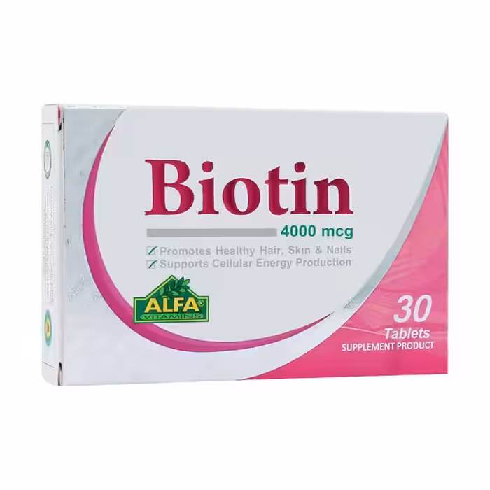 قرص بیوتین 4000 میکروگرم آلفا ویتامینز بسته 30 عددی