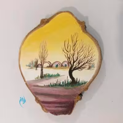 تابلوی کوچک نقاشی روی چوب طرح روستا
