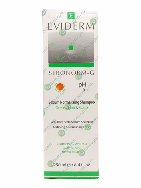 شامپو سبونورم جی اویدرم مناسب پوست و مو سر چرب 250 میلی لیتر – Eviderm Sebum G Normalizing Shampoo For Oily Skins & Hair 250 ml
