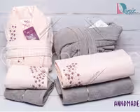 حوله ست دو نفره HANDMADE شکوفه رنگ فیلی و پودرا