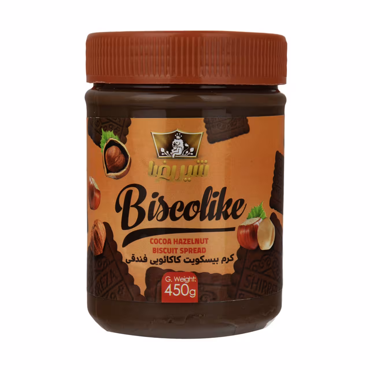 کرم بیسکویت کاکائویی فندقی شیررضا 450 گرمی