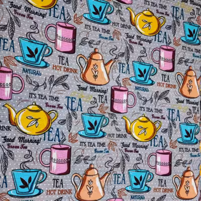 پارچه آشپزخانه مدل قوری و فنجان عرض 140سانتیمتر