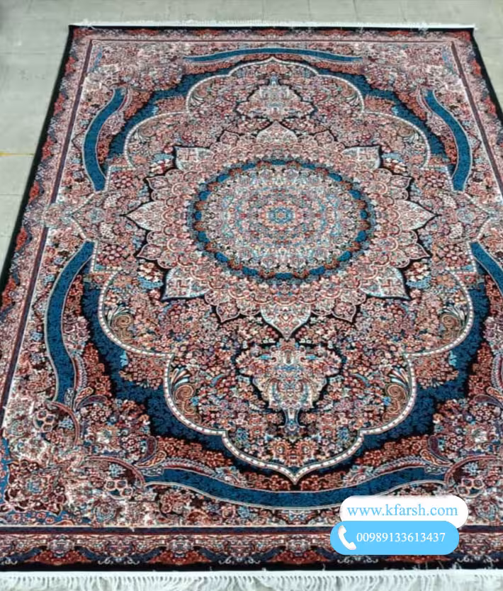 فرش 500 شانه کاشان طرح پرهام سرمه ای