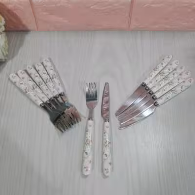 کارد و چنگال میوه خوری دسته سرامیک گل ریز