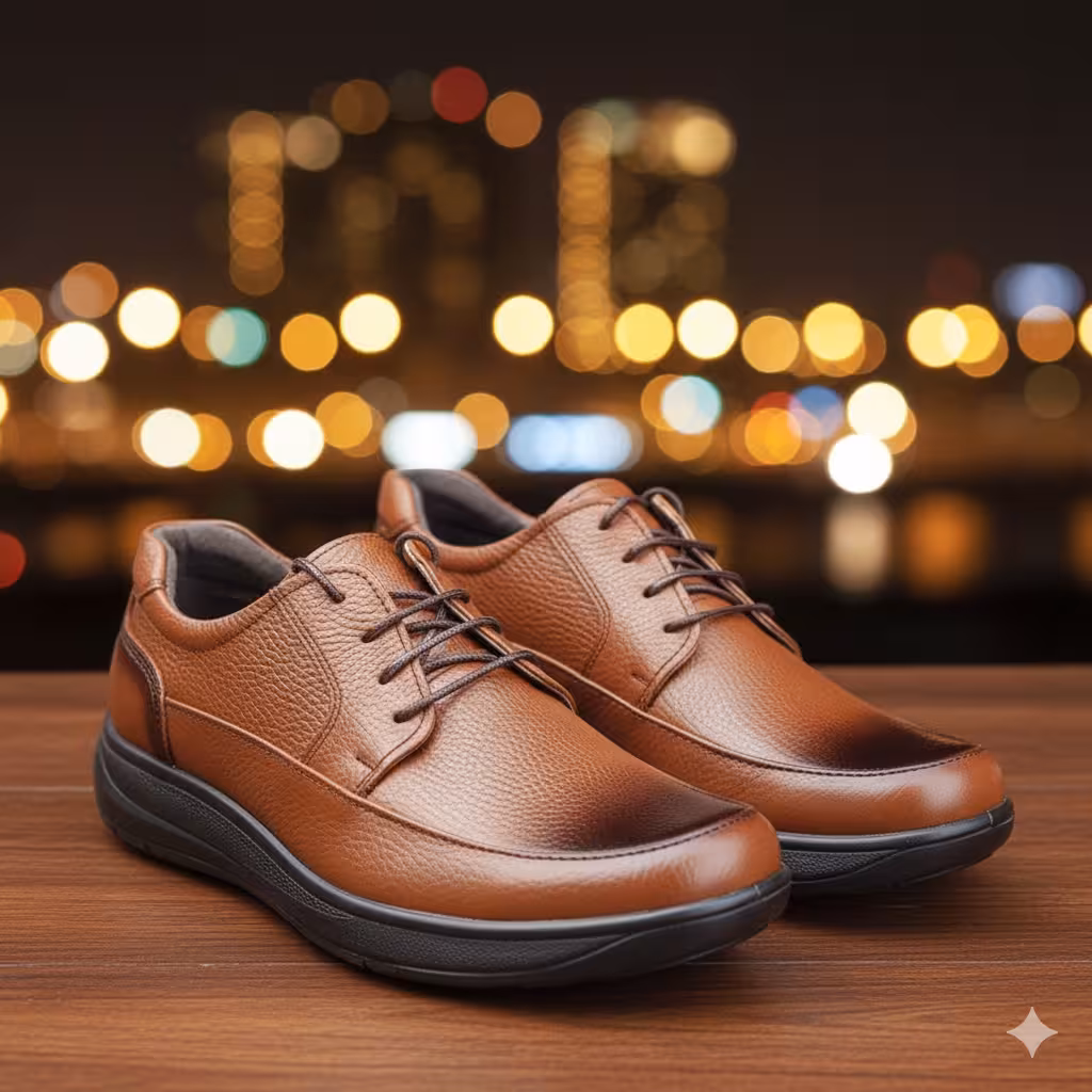 کفش چرم مردانه طبی کد TB052TN رنگ عسلی