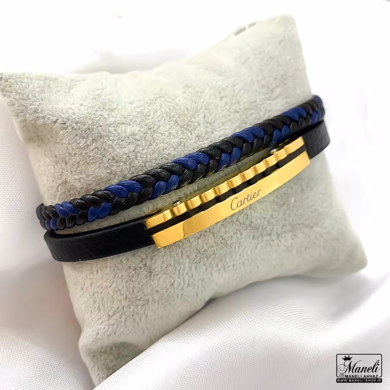 دستبند چرم دو ردیفه پلاک دار 14011211