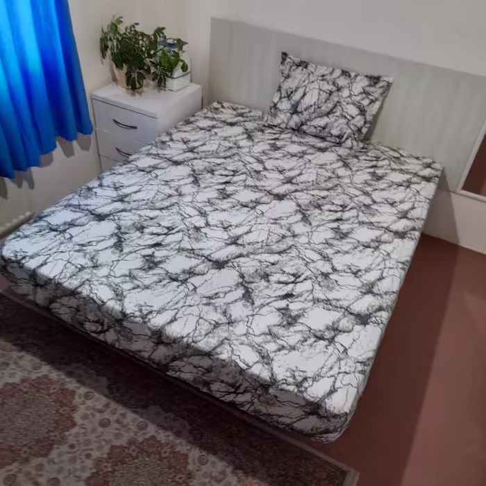 سرویس ملحفه مدل کشدار ni04087 طرح ماربل کد 120  یک نفره دو تکه