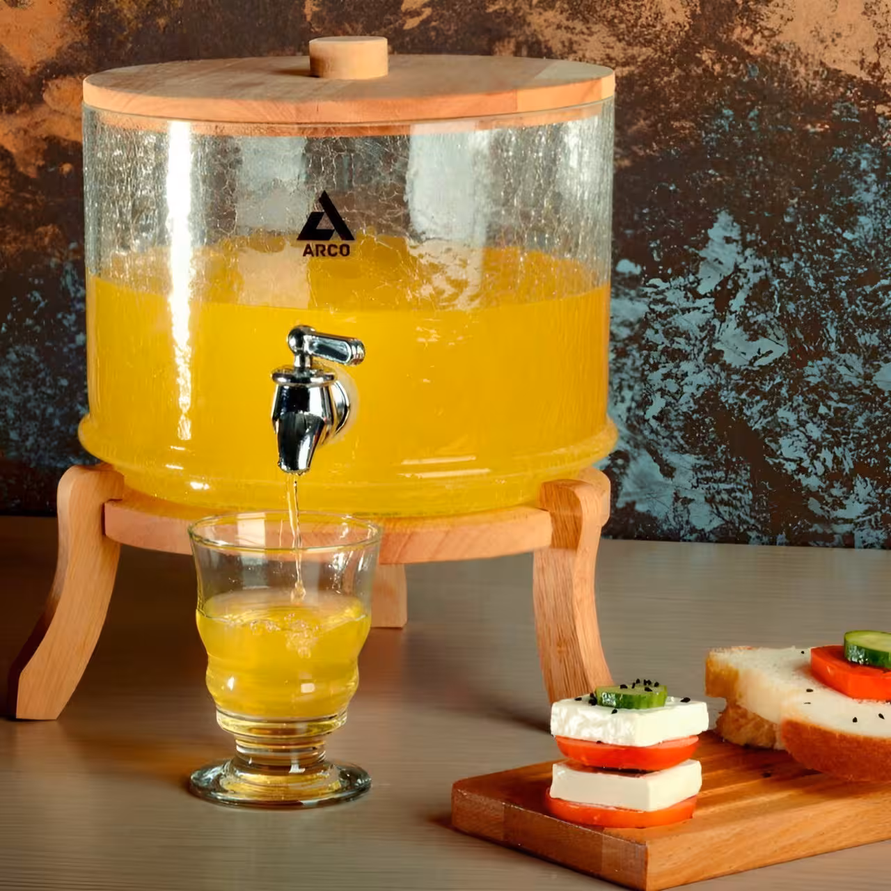 کلمن شیشه ای 1 طبقه درب چوبی شیشه الماسی (تَرَک دار) آرکو