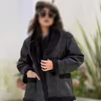 پالتو چرم زنانه بوفالو آستردار مدل سانا ترک