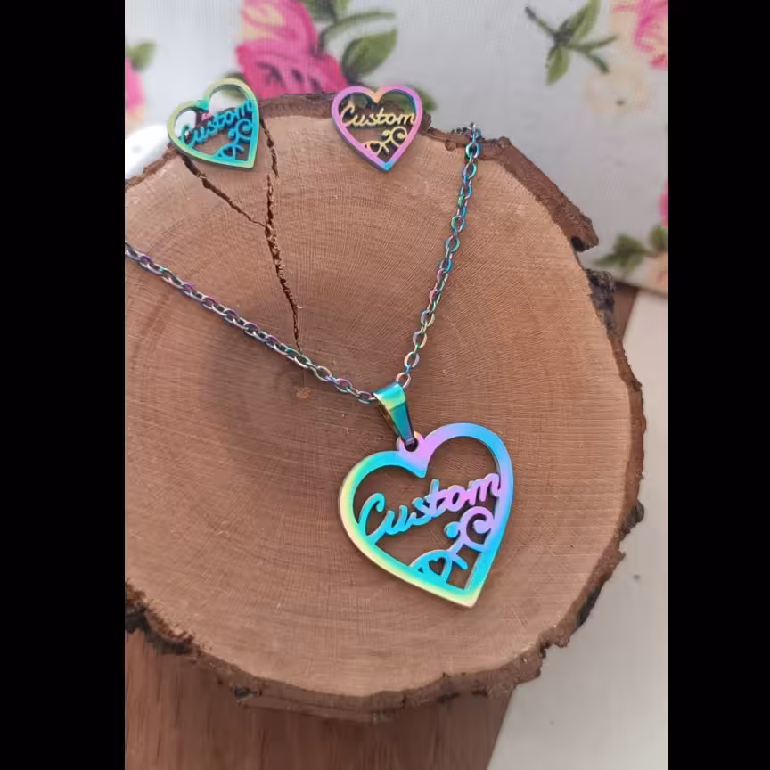 نیم ست هولوگرامی رنگ ثابت طرح قلب(کد117)