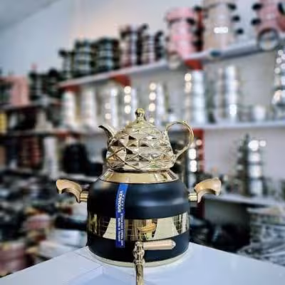 کتری قوری مشکی طلایی طرح ترک(VERNOUS)