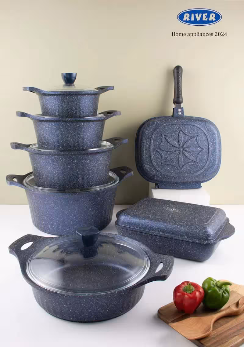 سرویس قابلمه 14پارچه دورو گرانیت سورمه ای ریور کد 3782