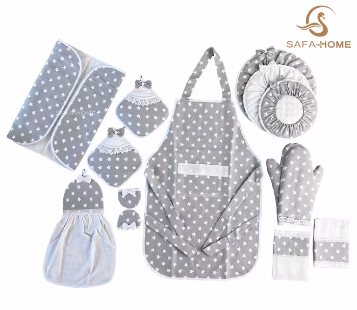 سرویس پارچه ای آشپزخانه طوسی 14 تکه طرح ستاره