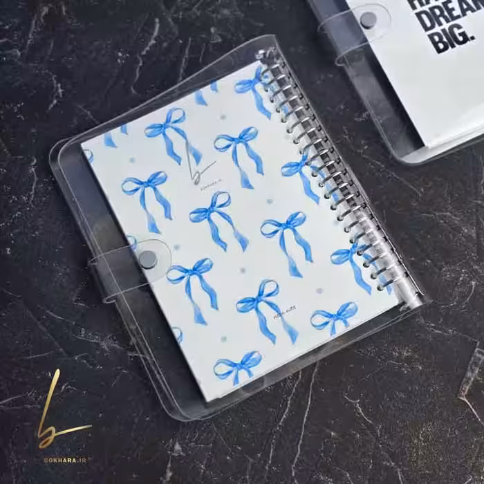 كلاسور شفاف سايز A5 طرح پاپیون آبی