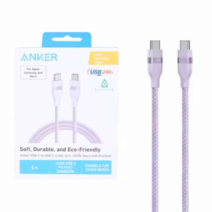 کابل تبدیل USB-C به USB-C انکر مدل A82E26V2 طول 1.8 متر با توان 240 وات