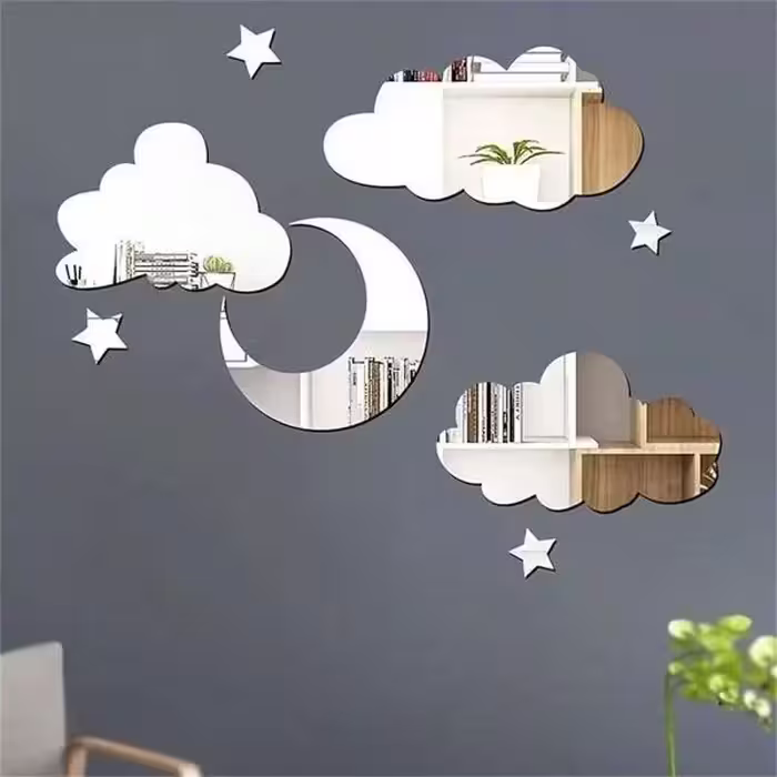 دیوار کوب آینه ای طرح ماه و ابر و ستاره