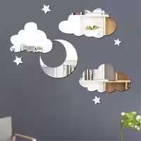 دیوار کوب آینه ای طرح ماه و ابر و ستاره