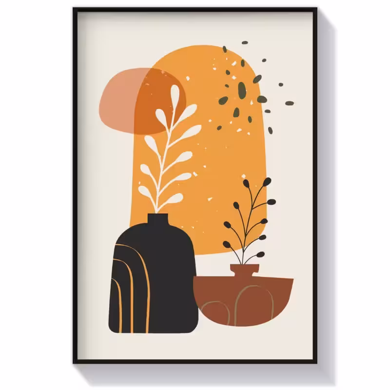 تابلو دکوراتیو بوهو طرح گلدان مشکی و قهوه ای