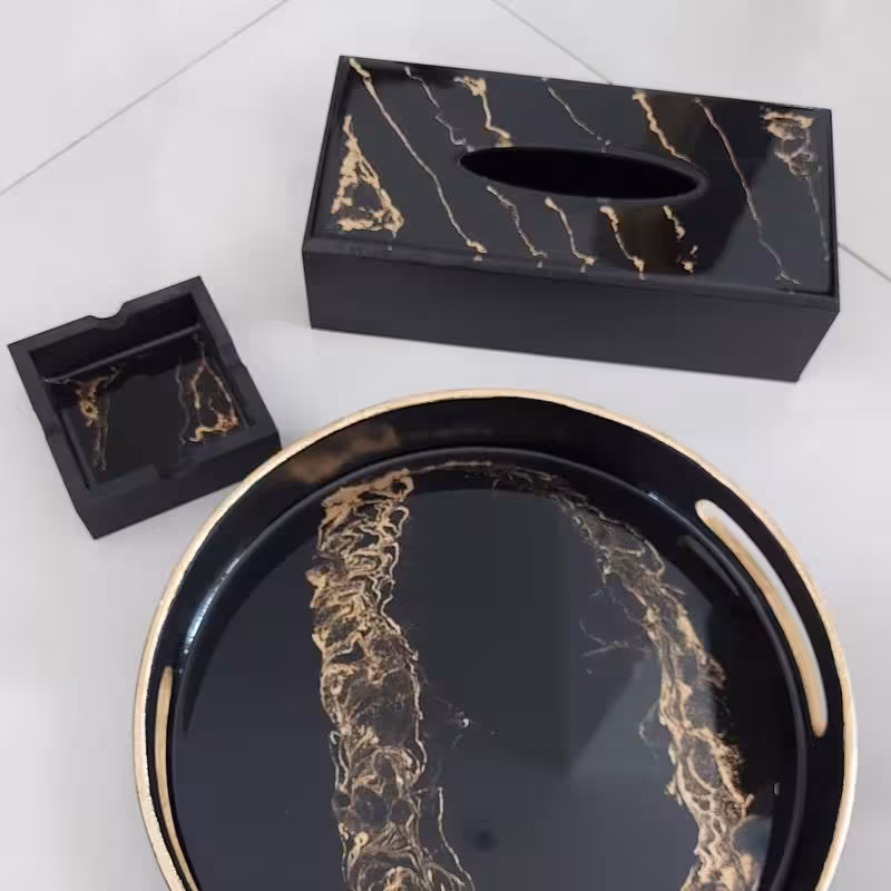 ست سینی و جادستمال و زیر استکانی رزین مجموعه سه عددی