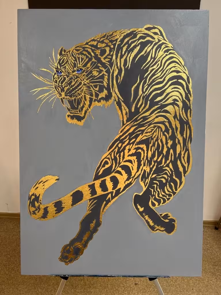 تابلو دکوراتیو ببر ورق طلا کارشده کد کالا 366