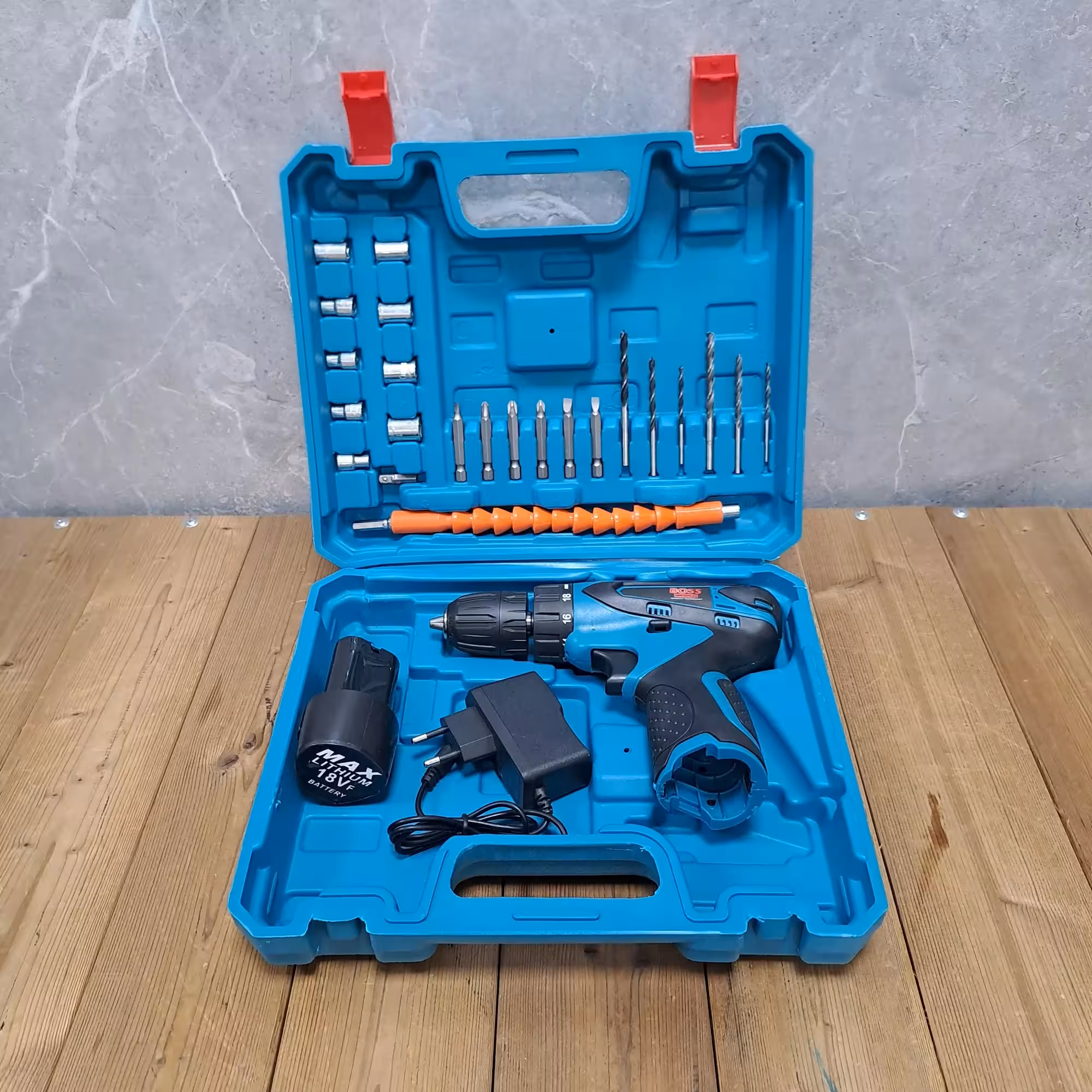 مجموعه 27 عددی دریل پیچ گوشتی شارژی سه نظام 10 اتوماتیک 18 ولت باس مدل LIFE _ STYLE کد 1