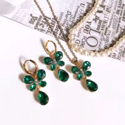 نیم ست جواهری استیل طرح پروانه