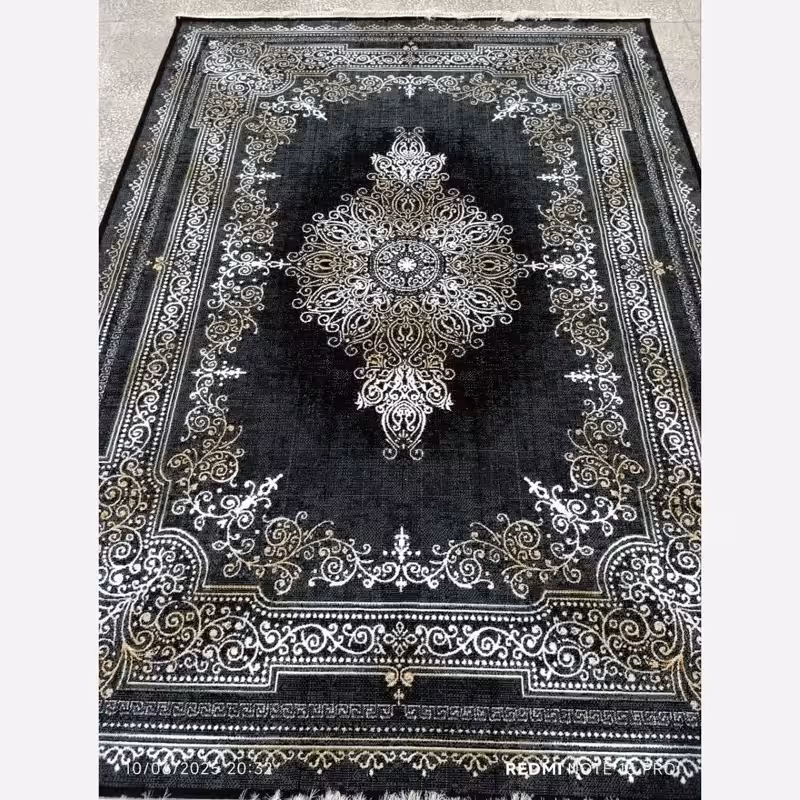 فرش ماشینی اقتصادی 9متری کاشان نقشه زییای ایلیا سرمه ایی