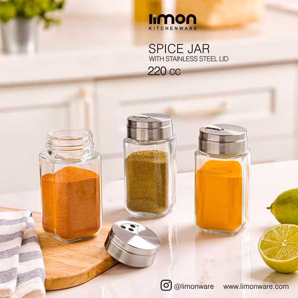 جا ادویه شیشه ای 220cc درب استیل لیمون کد 2420