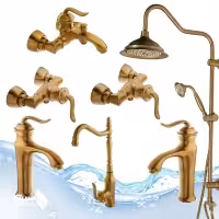 ست7 عددی شیرآلات  اهرمی بامبوطلامات همراه علم دوش شیپوری