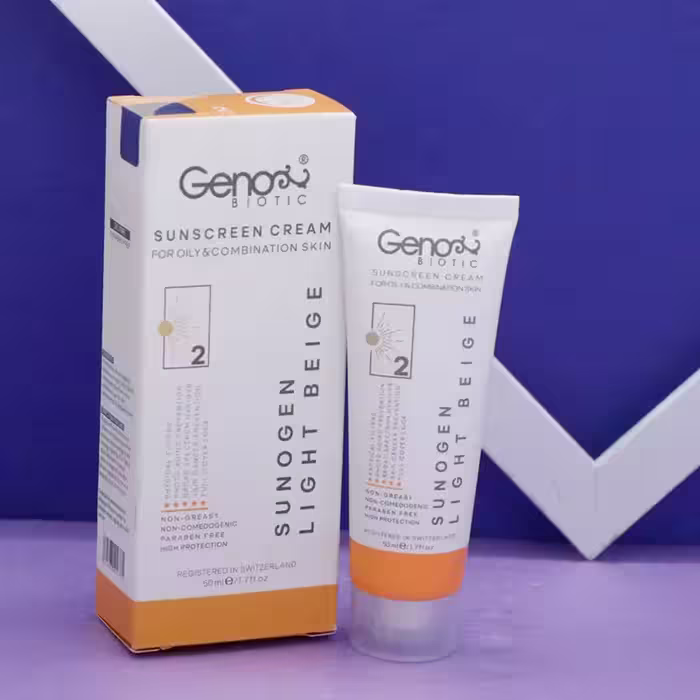 عمده فروشی کرم ضد آفتاب ژنوبایوتیک شماره 2 بژ روشن SPF50 مناسب پوست های چرب و مختلط 50میل 92228