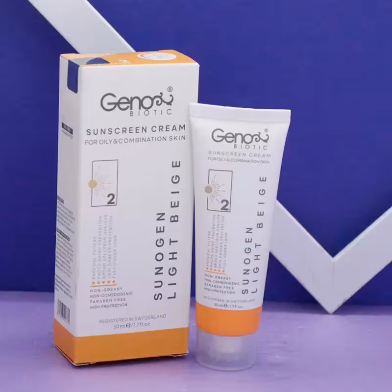 عمده فروشی کرم ضد آفتاب ژنوبایوتیک شماره 2 بژ روشن SPF50 مناسب پوست های چرب و مختلط 50میل 92228