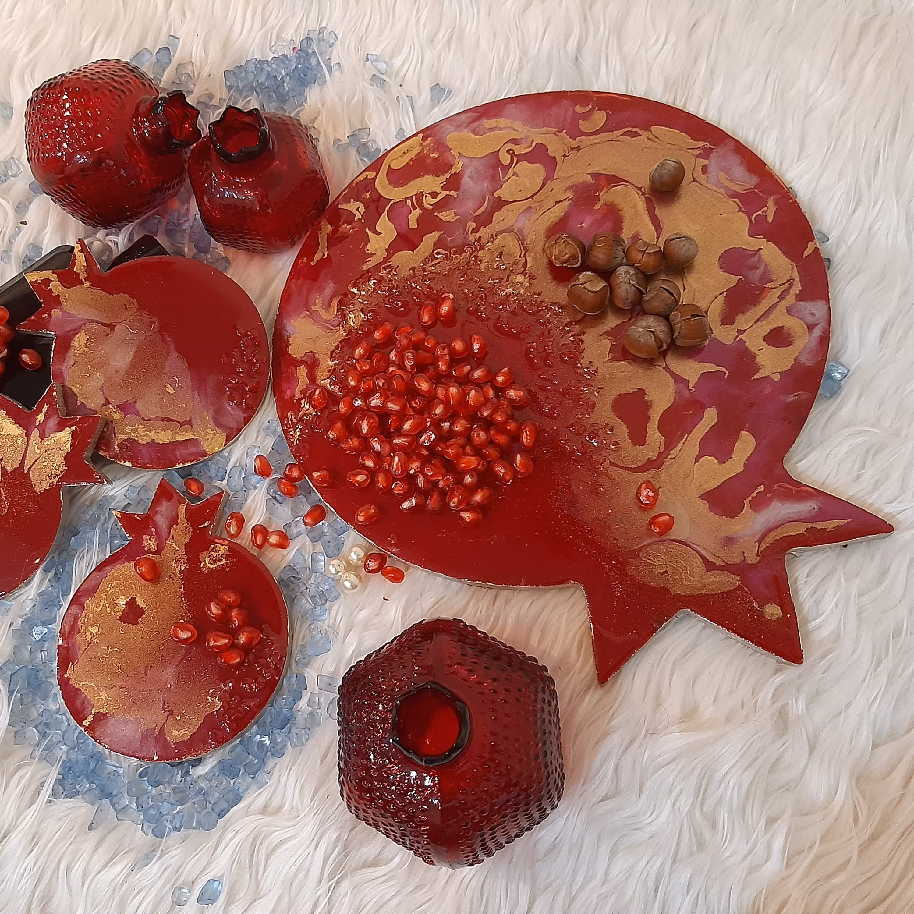 استندچوبی رزینی طرح انار(ست 4 تیکه)