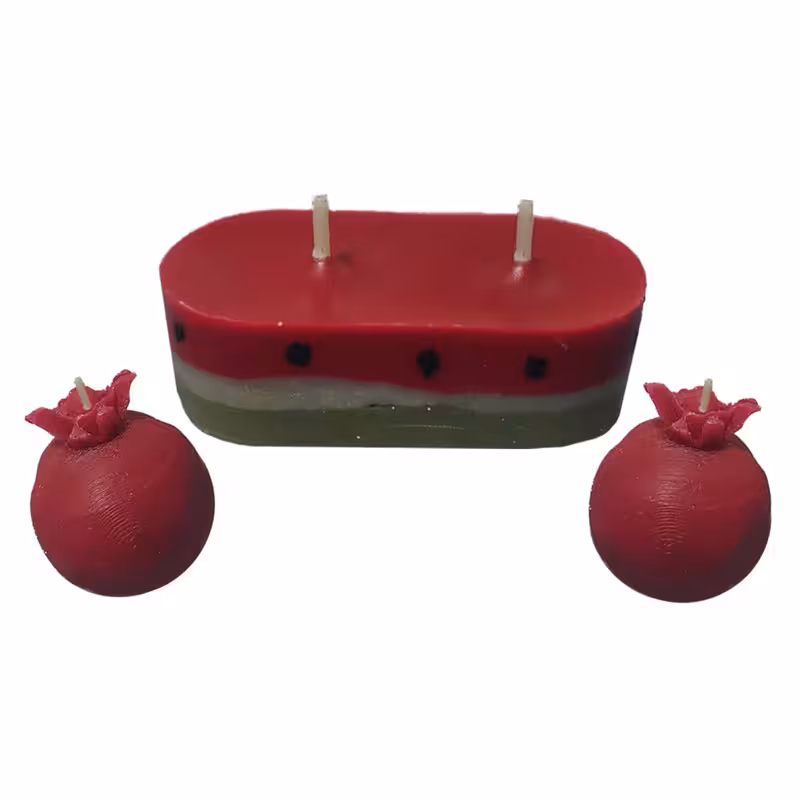 شمع دست ساز مدل شب یلدایی و انار مجموعه 3 عددی