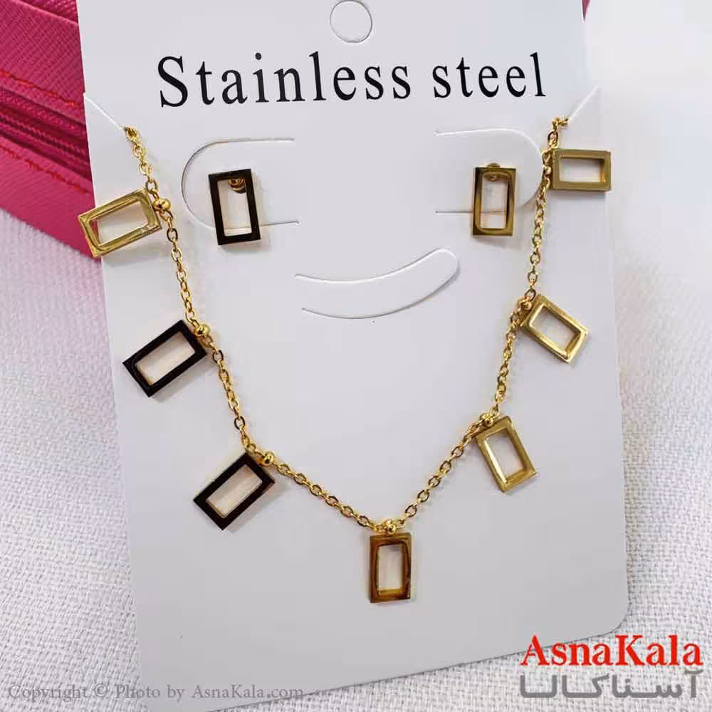 نیم ست زنانه شامل گردنبند و گوشواره  استیل مدل مستطیلی کد NIM14597W