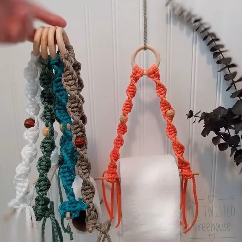 آویز حوله و دستمال کاغذی مکرومه بافی رنگ دلخواه مدل کلینر