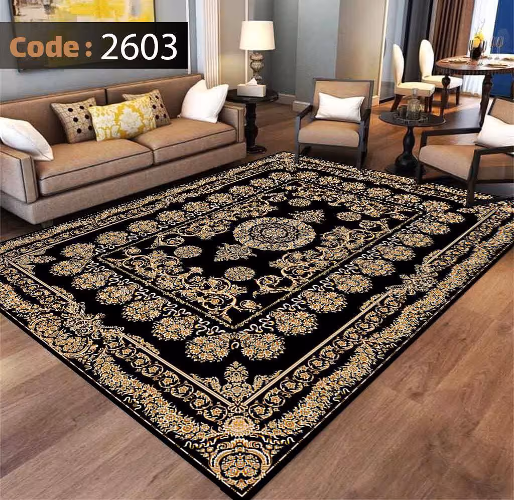 کاورفرش روفرشی دورکشدار گوشه لیفه ای لاکی ، آبی و متنوع کد 2603