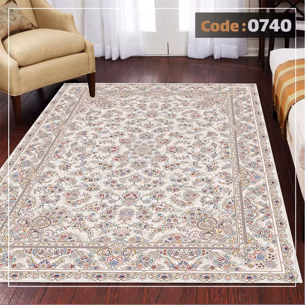 کاورفرش روفرشی دورکشدار گوشه لیفه ای کرم  قهوه ای کد 0740