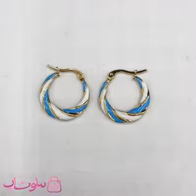 گوشواره حلقه ای فانتزی رنگی سفید و آبی کد 90