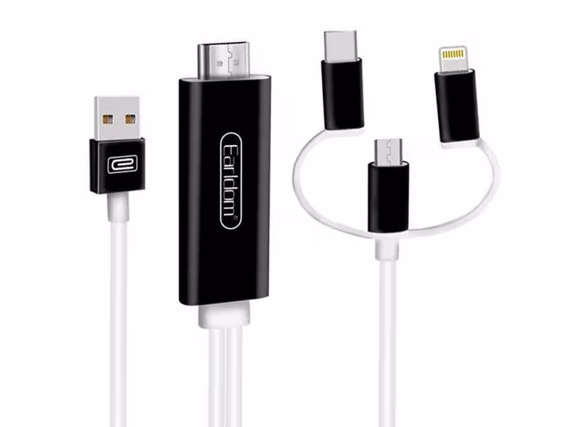 کابل مبدل اچ دی ام آی و یو اس بی به لایتنینگ، میکرو و تایپ سی ارلدام Earldom 3 in 1 HDMI HDTV Cable ET-W13