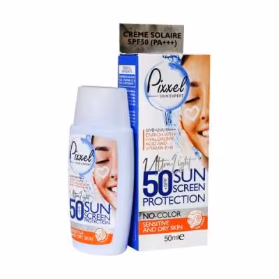 کرم ضد آفتاب پیکسل بی رنگ مناسب پوست خشک و حساس با spf 50